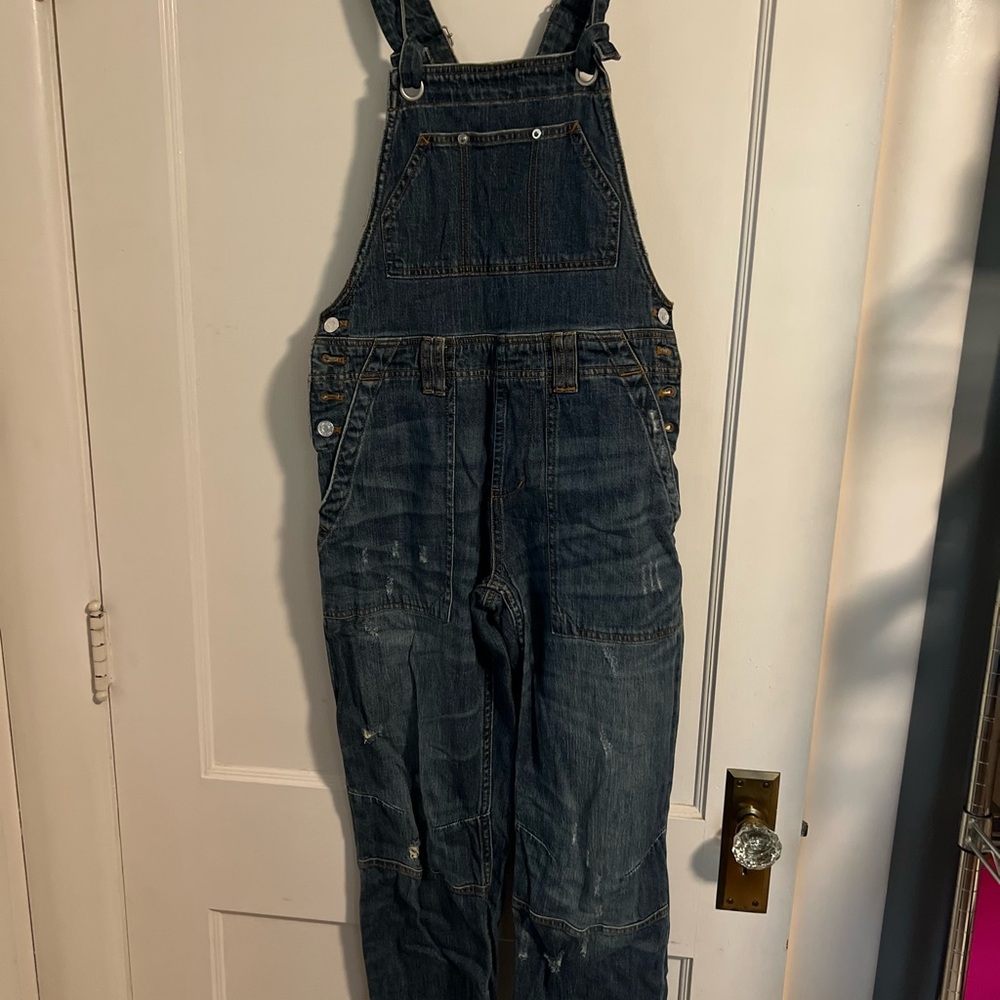 Pilcro Blue Denim Overalls with Floral Accent Inside